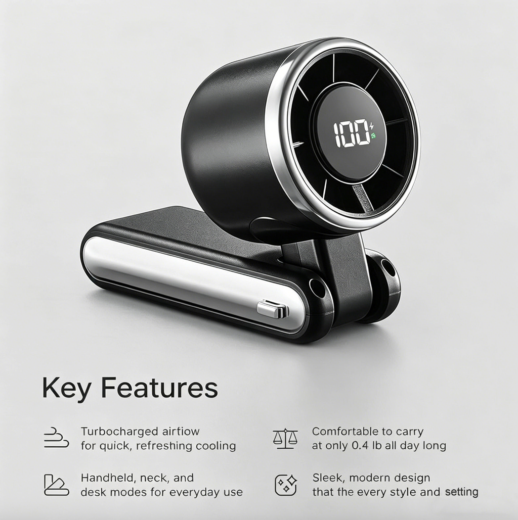 High-Speed Wearable Neck Fan – Portable Turbo Fan with Digital Display