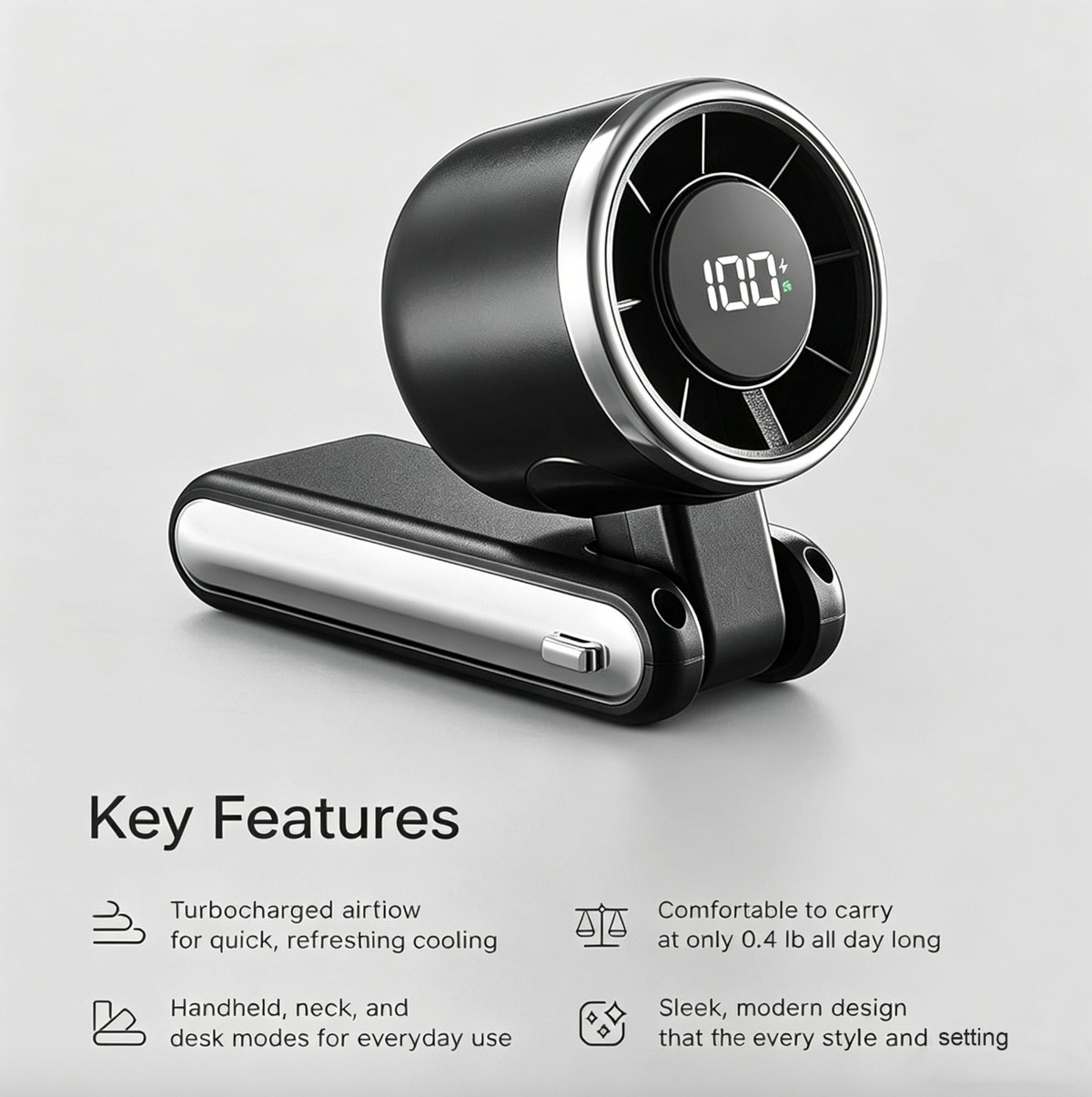 High-Speed Wearable Neck Fan – Portable Turbo Fan with Digital Display