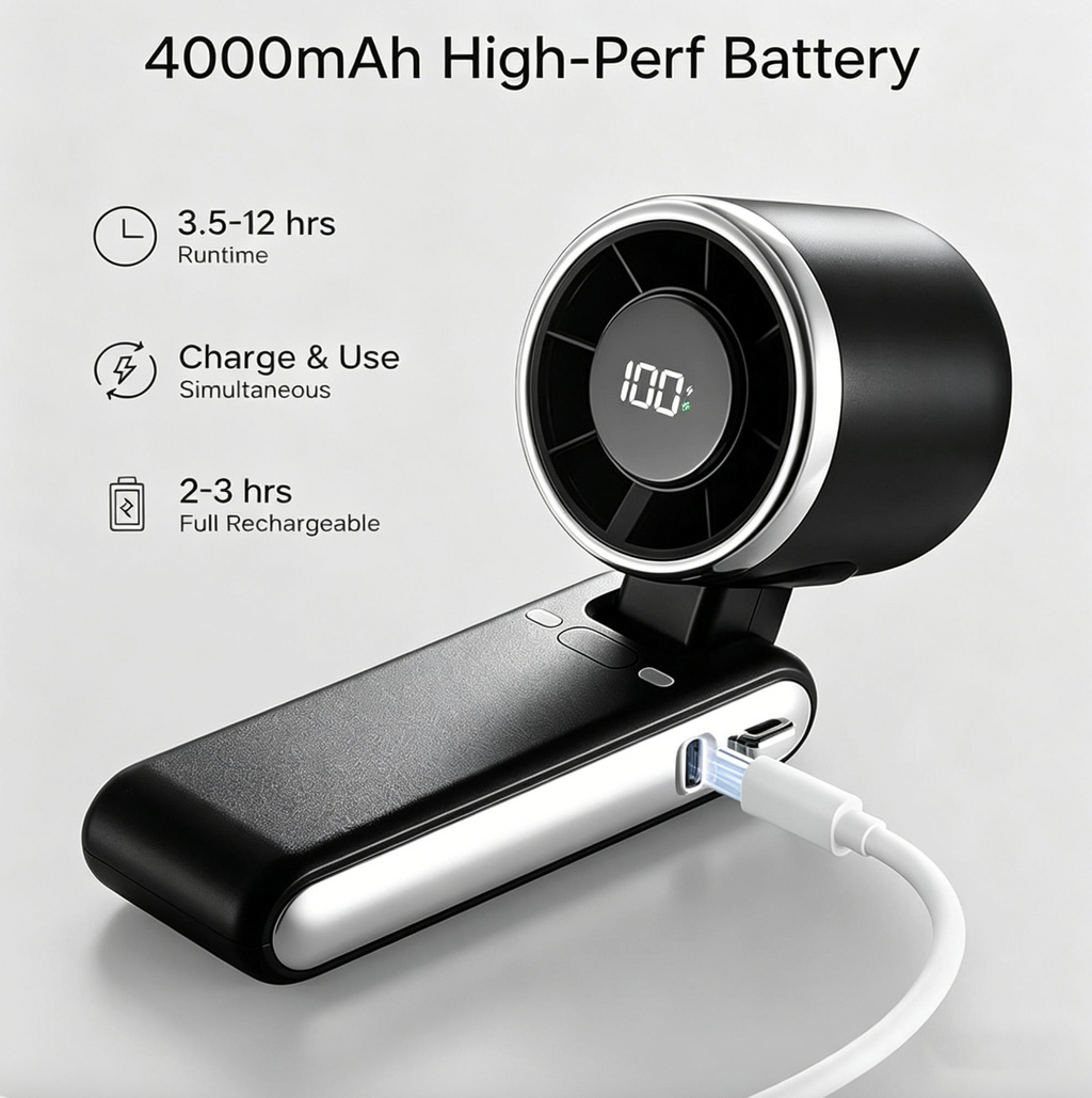 High-Speed Wearable Neck Fan – Portable Turbo Fan with Digital Display