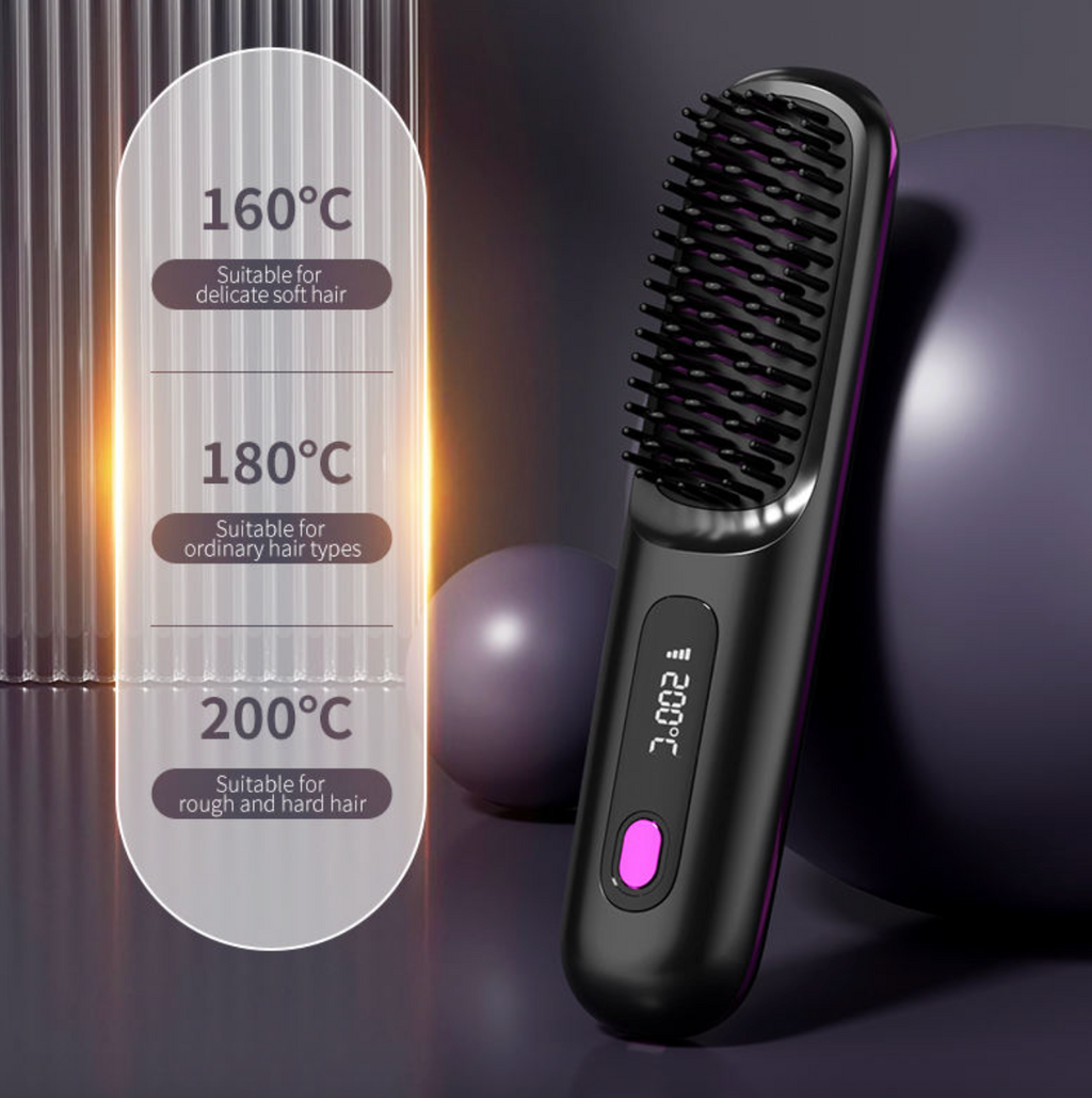 Wireless Cordless Hair Straightener Brush – Portable Ceramic Heating Comb with Negative Ion Technology