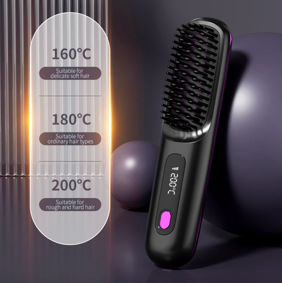 Wireless Cordless Hair Straightener Brush – Portable Ceramic Heating Comb with Negative Ion Technology