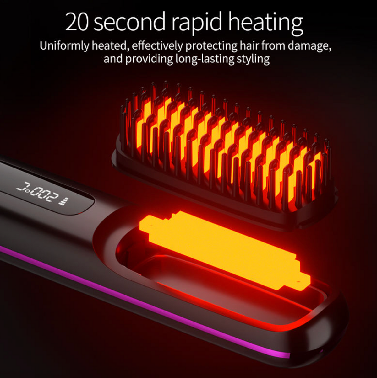 Wireless Cordless Hair Straightener Brush – Portable Ceramic Heating Comb with Negative Ion Technology