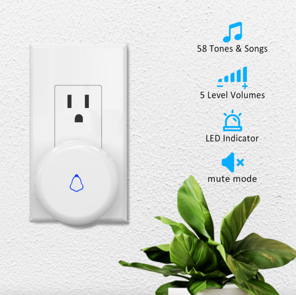Wireless Waterproof Doorbell – Home Visitor Reminder with EU, US & UK Plug