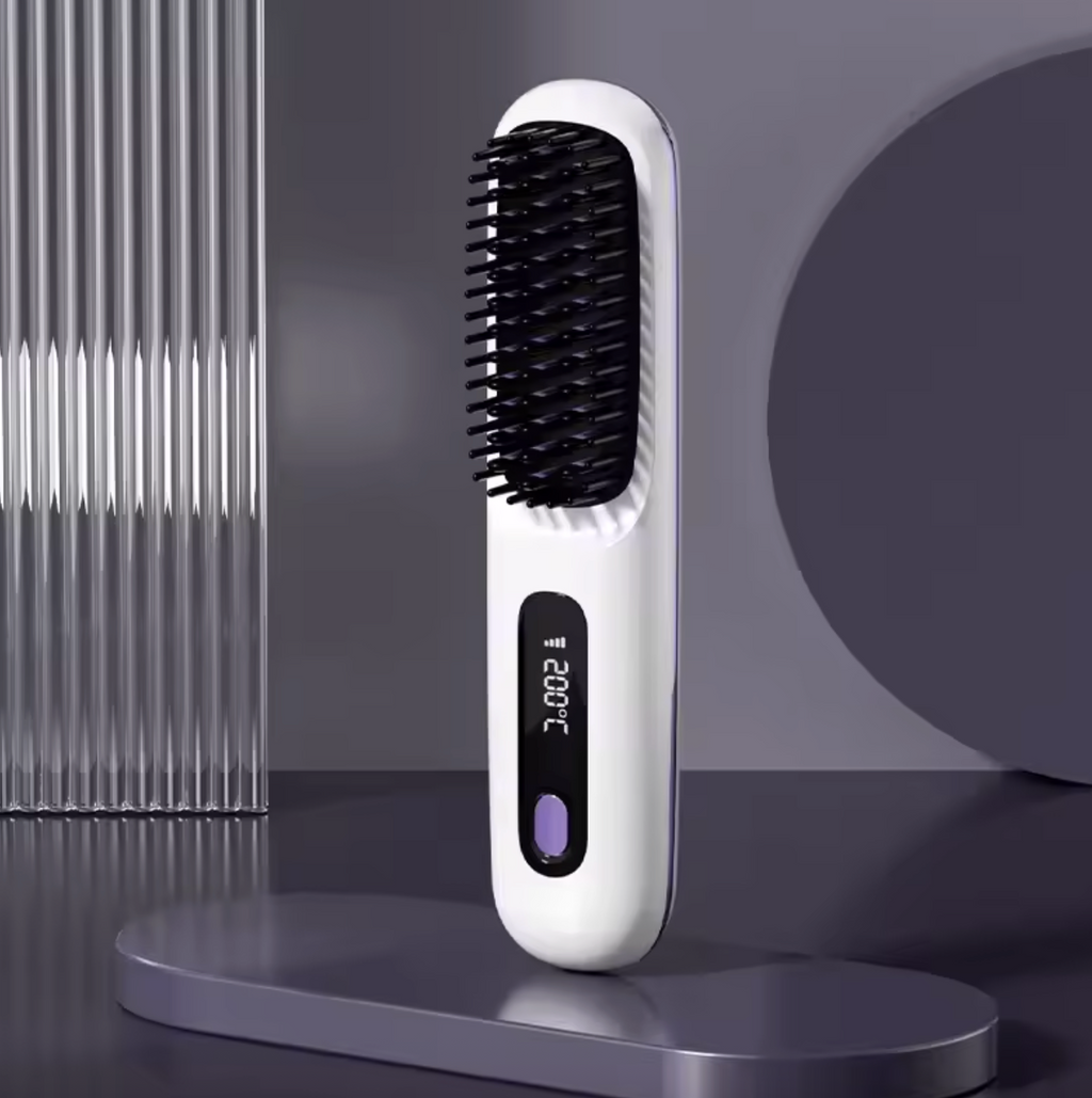 Wireless Cordless Hair Straightener Brush – Portable Ceramic Heating Comb with Negative Ion Technology